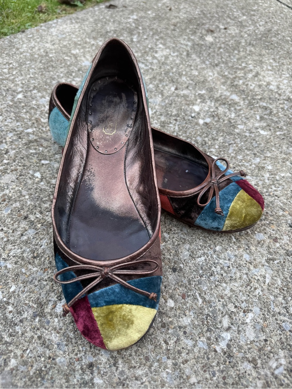 Vintage Coach Velvet Patchwork Ballet Flats Mosaic Harlequin Y2K Bronze Size 10